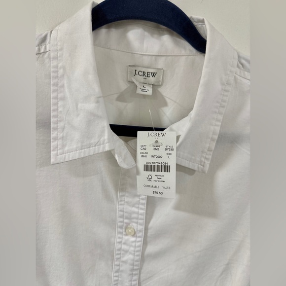 J.Crew Factory Puff Sleeve Button-Down Shirt Women L White Collared Cotton Blend - Picture 5 of 10